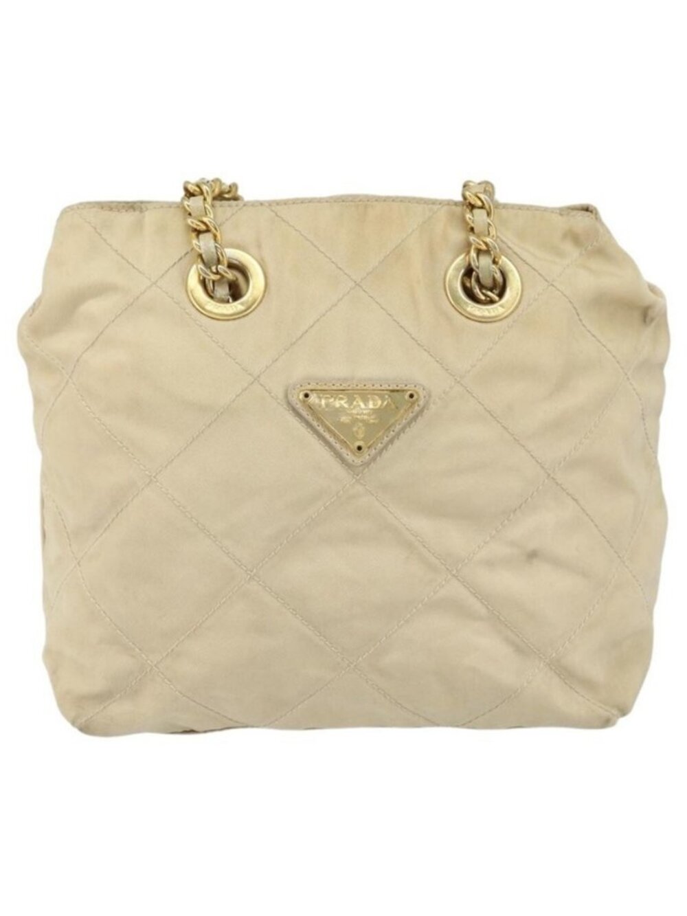 Authentic PRADA Chain Shoulder Bag Nylon Beige Gold - Picture 13 of 16